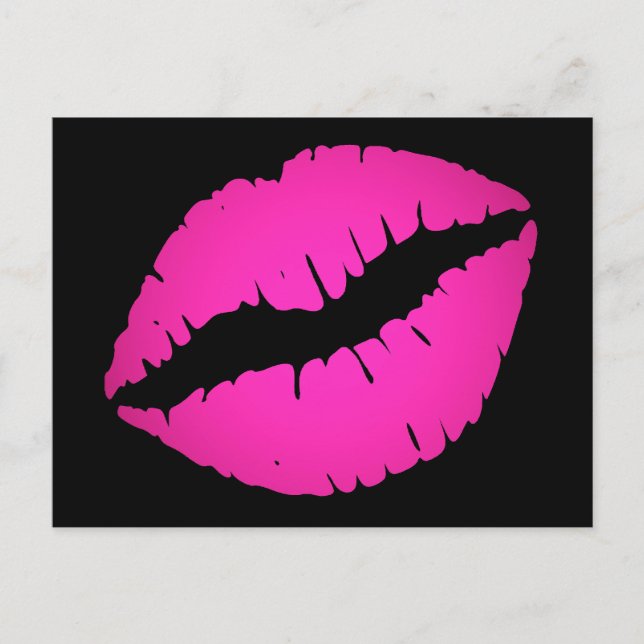 Bright Pink Ombre Lipstick Kiss Black Postcard (Front)