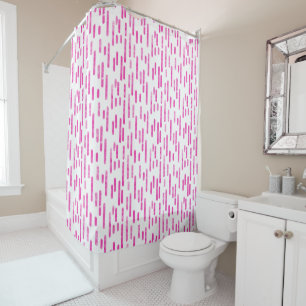 Bright Pink on White Inky Rounded Lines Pattern Shower Curtain