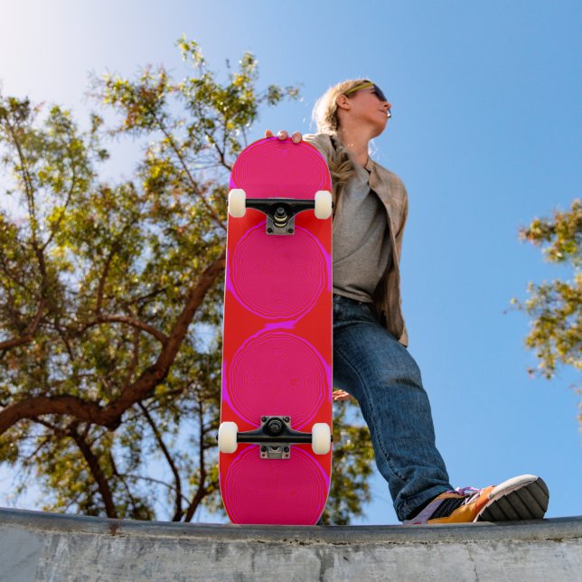 Bright Pink Orange Circle Design Skateboard (Outdoor 1)