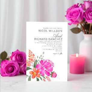 Bright Pink & Orange Floral Wedding  Invitation