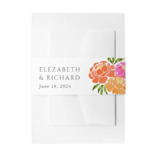 Bright Pink Orange Floral Wedding Invitation Belly Band