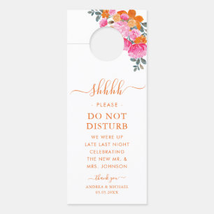 Bright Pink & Orange Floral Wedding Party Hotel Door Hanger