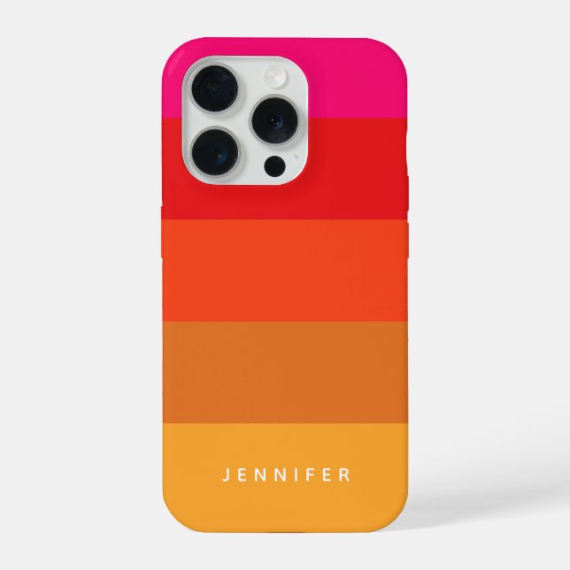 Bright Pink Orange Modern Sunset Gradient Stripes iPhone Case (Back)