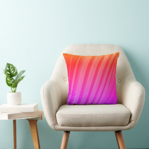 Bright Pink Orange Purple Palm Frond Striped Cushion