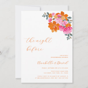 Bright Pink Orange Vibrant Floral Rehearsal Dinner Invitation