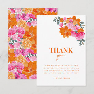 Bright Pink Orange Watercolor Floral Bridal Shower Thank You Card