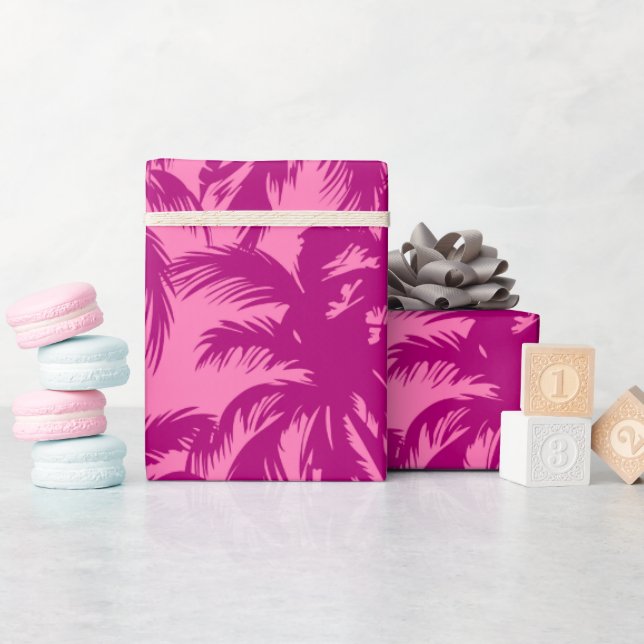 Bright pink Palm pattern Wrapping Paper (Baby Shower)