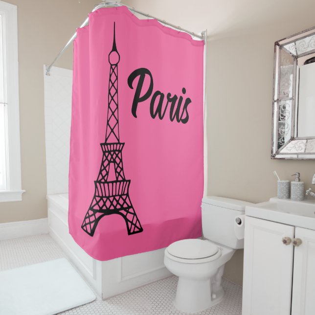 Bright Pink Paris Eiffel Tower Shower Curtain  (In Situ)