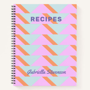 Bright Pink Pastel Retro Geometric Custom Recipe Notebook