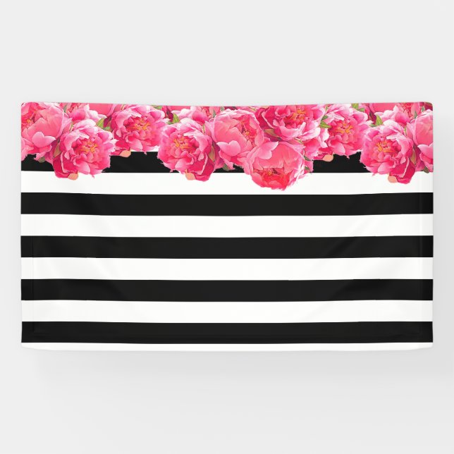 Bright Pink Peonies Floral Backdrop Banner (Horizontal)