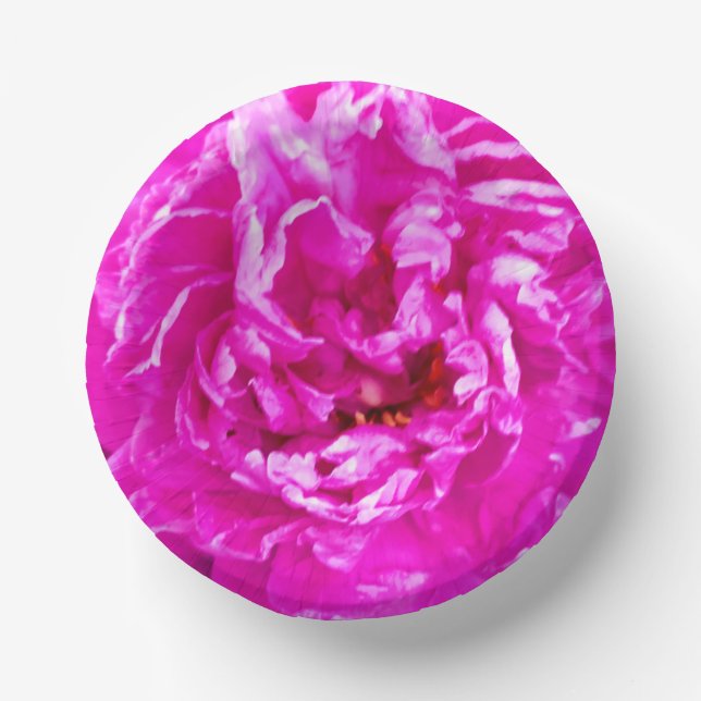 Bright Pink Peony Bowl, 7" Paper Bowl Paper Plate (Front)