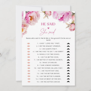 Bright pink peony He sais she said Bridal game Invitation