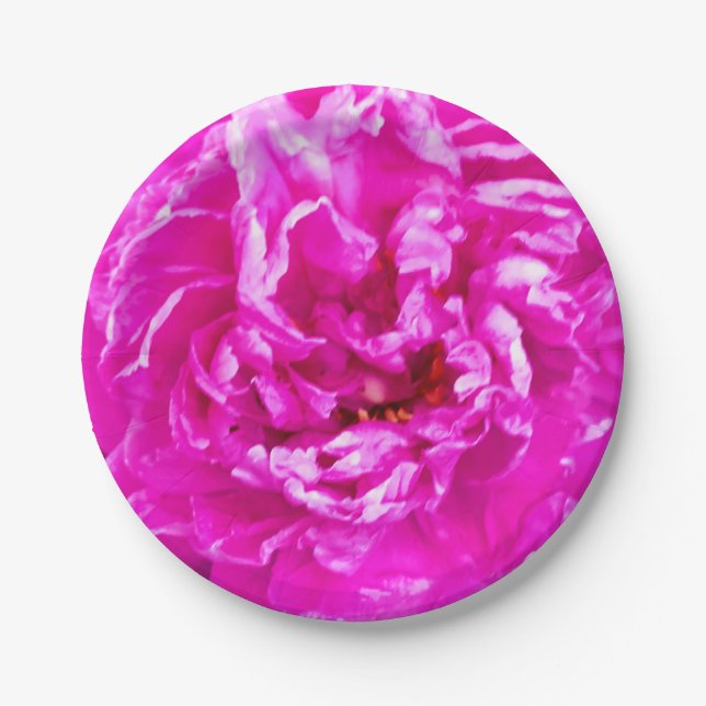 Bright Pink Peony Plates, 7" round Paper Plate (Front)