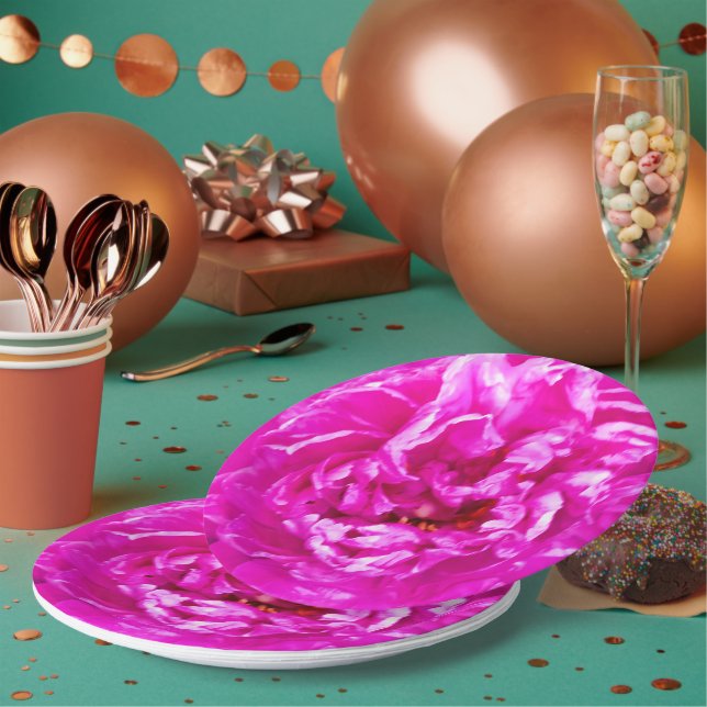 Bright Pink Peony Plates, 9" round paper Plate (Multi)