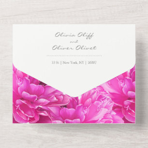 Bright Pink Peony Wedding  All In One Invitation