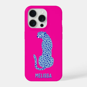 Bright Pink Personalised Modern Cheetah iPhone 15 Pro Case
