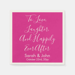 Bright Pink Personalised Script Wedding Reception Napkin