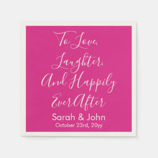 Bright Pink Personalised Script Wedding Reception  Napkin