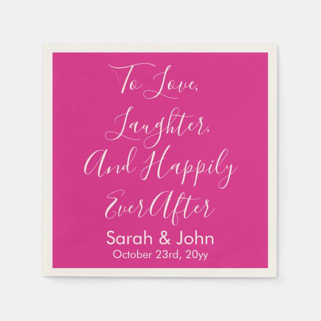 Bright Pink Personalised Script Wedding Reception  Napkin (Front)
