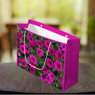 Bright Pink Petunias Floral Large Gift Bag