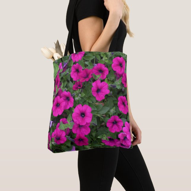 Bright Pink Petunias Floral Tote Bag (Close Up)