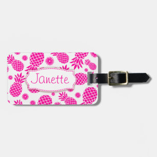 Bright pink pineapple and flower named luggage tag