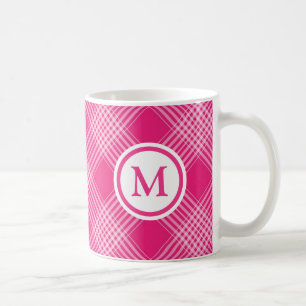 Bright Pink Plaid Monogram Coffee Mug