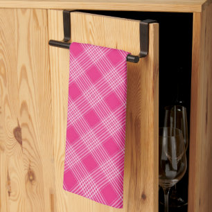 Bright Pink Plaid Pattern Tea Towel