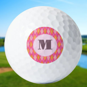 Bright Pink preppy argyle custom monogram ladies Golf Balls