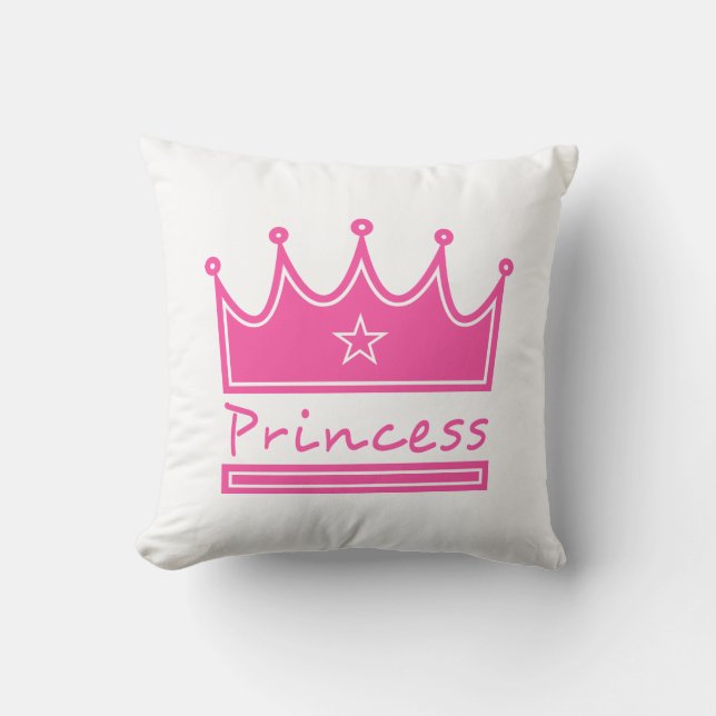 Bright Pink Princess with Crown for Girl's Room Cushion (Front)