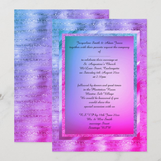 Bright Pink Purple Multi Patterned Elegant Wedding Invitation (Front/Back)