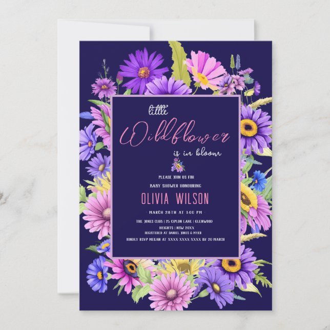 Bright pink purple wildflower is on its way #6 invitation (Front)