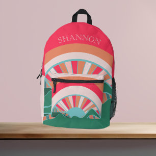 Bright Pink Rainbow  Printed Backpack