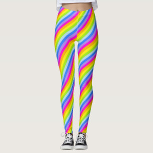 Bright pink rainbow striped leggings