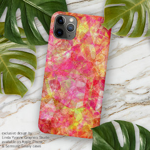 Bright Pink Red Orange Yellow Polygon Mosaic Art iPhone 15 Pro Max Case