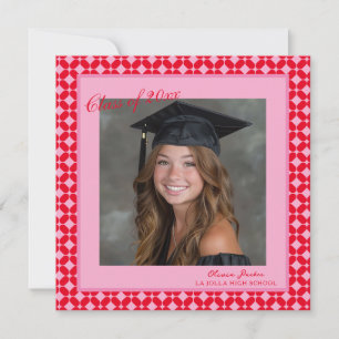 Bright Pink Red Photo Chic Graduation Party Invitation