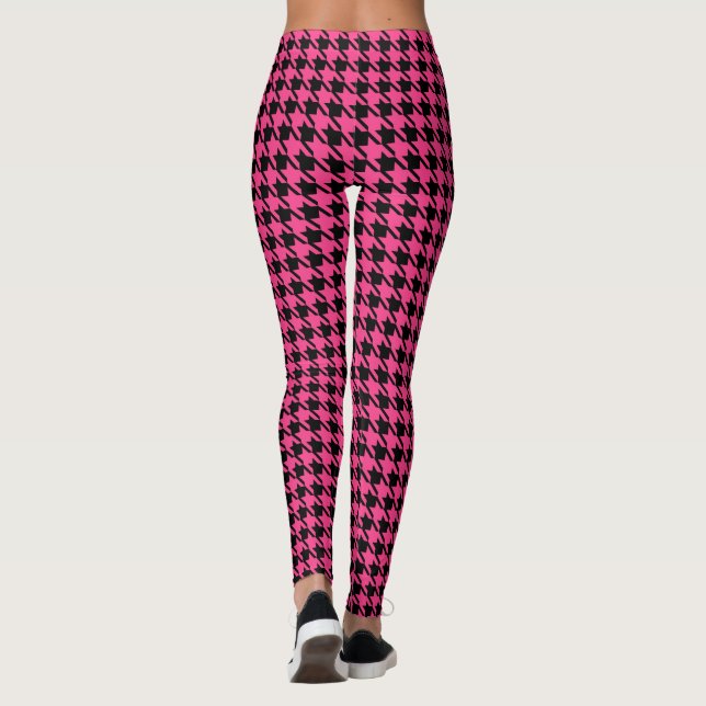 Bright Pink Retro Houndstooth Leggings (Back)