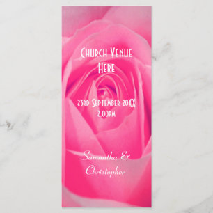 Bright pink rose floral church wedding program programme