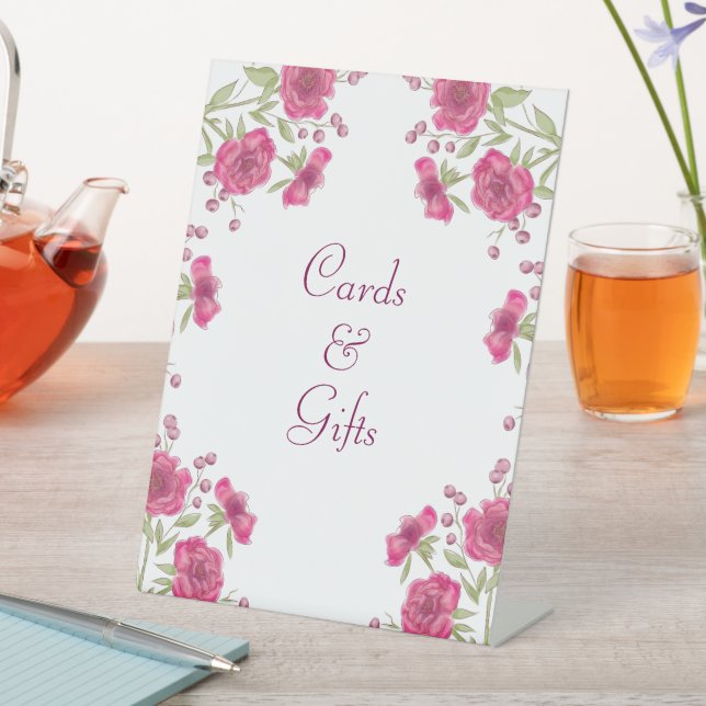 Bright Pink Rose Wedding Cards Gift Sign (In SItu)