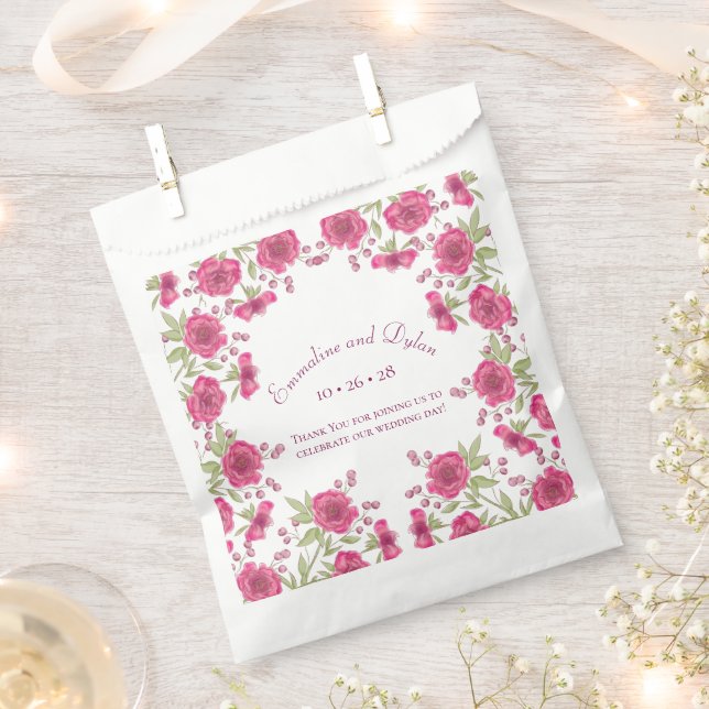 Bright Pink Rose Wedding Favour Bags (Clipped)