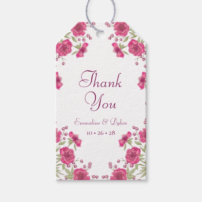 Bright Pink Rose Wedding Gift Tags (Front)