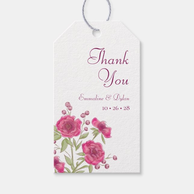 Bright Pink Rose Wedding Gift Tags (Front)