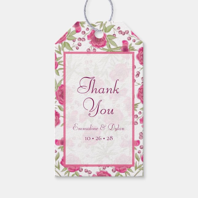 Bright Pink Rose Wedding Gift Tags (Front)
