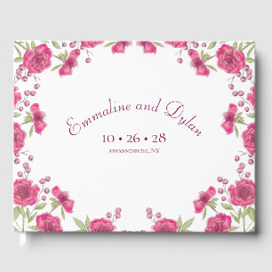 Bright Pink Rose Wedding Guest Book