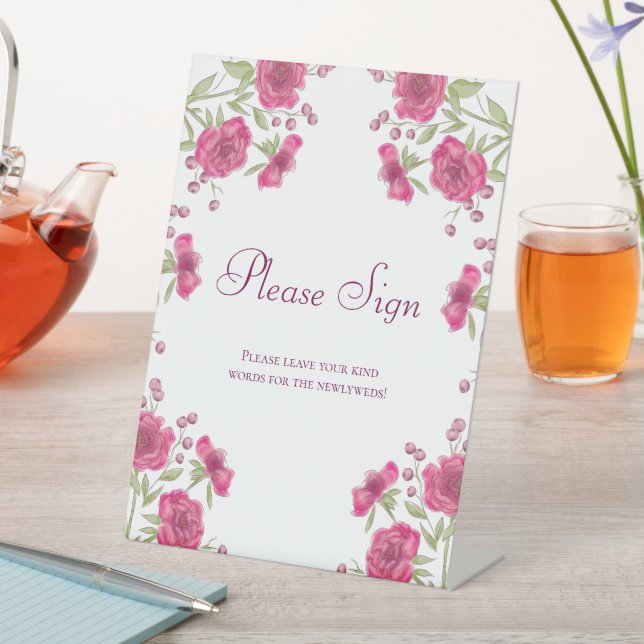 Bright Pink Rose Wedding Guest Book Sign (In SItu)