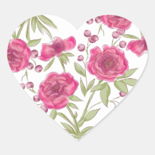 Bright Pink Rose Wedding Heart Sticker