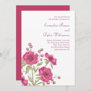 Bright Pink Rose Wedding Invitation