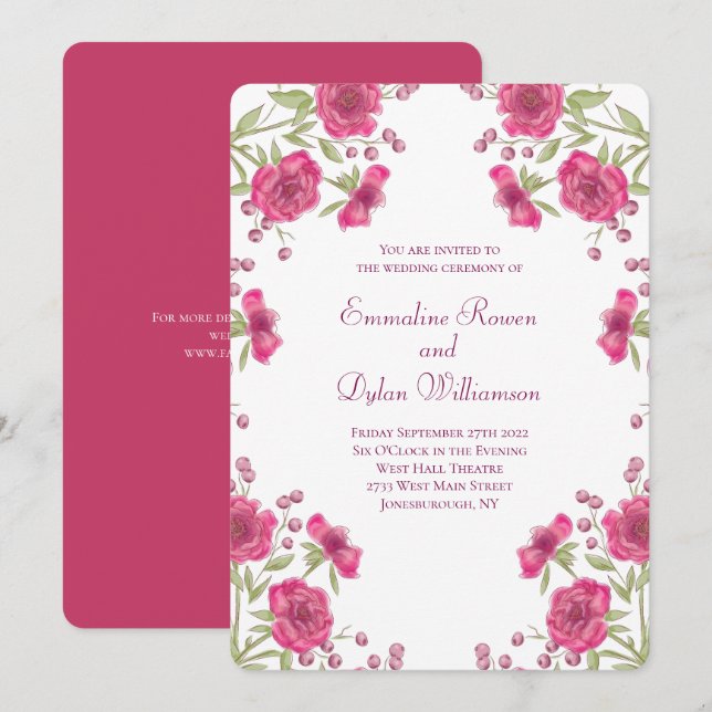 Bright Pink Rose Wedding Invitation (Front/Back)