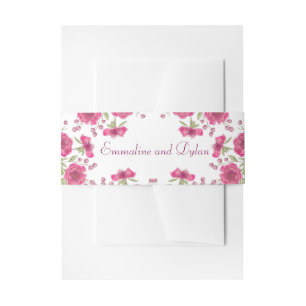 Bright Pink Rose Wedding Invitation Belly Band