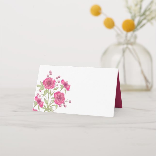 Bright Pink Rose Wedding Place Card (Front)